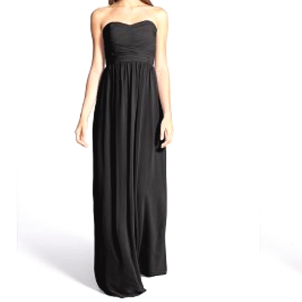 Classic Black Strapless Chiffon Dress Size 4 Pleated Top Formal Gown Bridesmaid